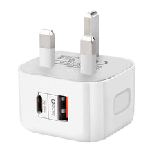 Load image into Gallery viewer, 20W PD + QC 3.0 Dual Ports Travel Charger Power Adapter,, US Plug, EU Plug, UK Plug