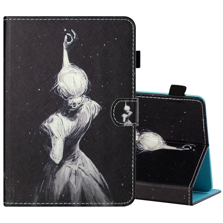Sewing Thread Horizontal Painted Flat Leather Case with Pen Cover & Anti Skid Strip & Card Slot & Holder, For 7 inch Tablet PC Universal, For 8 inch Tablet PC Universal, For 10 inch Tablet PC Universal, For Huawei MediaPad T5 10 inch