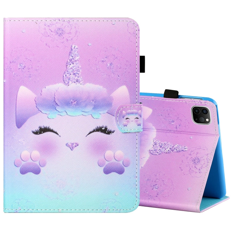 Sewing Thread Horizontal Painted Flat Leather Case with Pen Cover & Anti Skid Strip & Card Slot & Holder & Sleep / Wake-up Function, For iPad Air 2, For  iPad 9.7 (2018) / (2017), For iPad Air 2022 / 2020 10.9