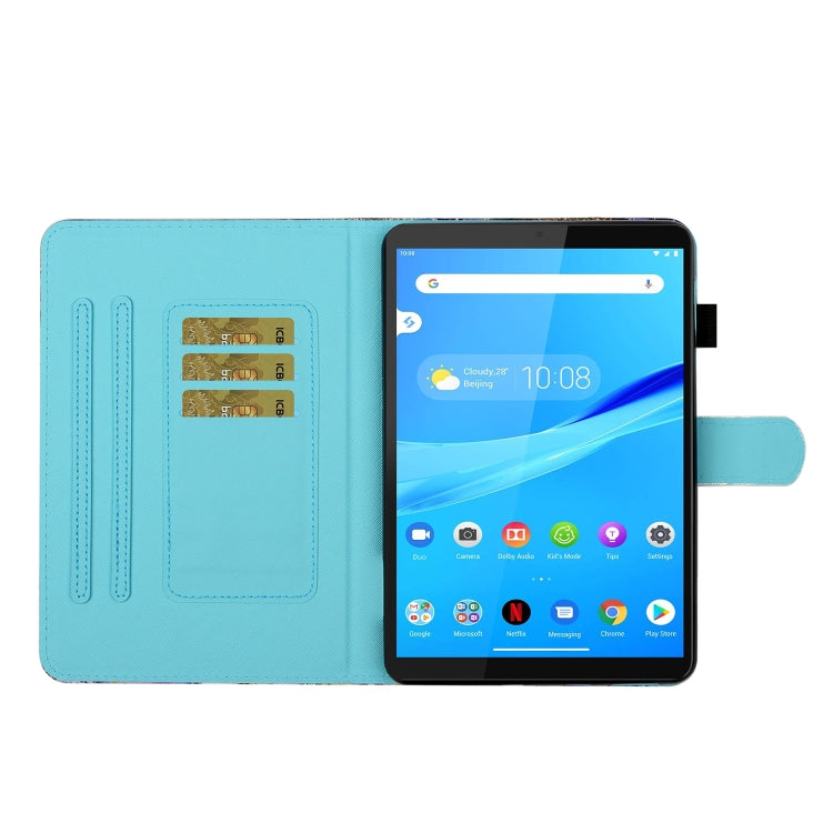 Sewing Thread Horizontal Painted Flat Leather Case with Pen Cover & Anti Skid Strip & Card Slot & Holder & Sleep / Wake-up Function, For Lenovo Tab FHD M10 Plus X606F