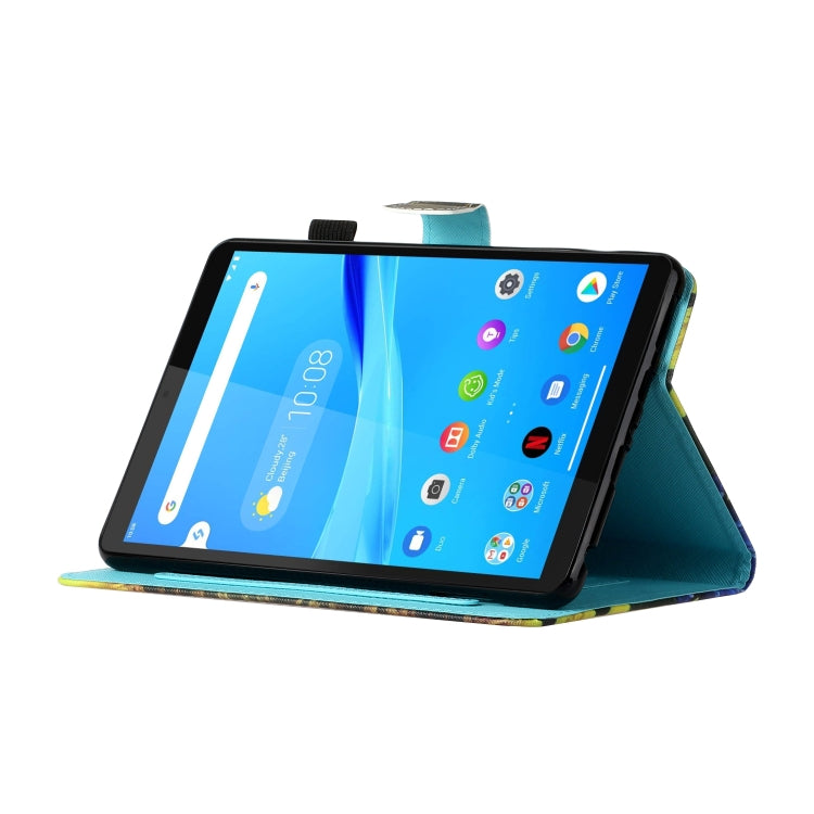 Sewing Thread Horizontal Painted Flat Leather Case with Pen Cover & Anti Skid Strip & Card Slot & Holder & Sleep / Wake-up Function, For Lenovo Tab FHD M10 Plus X606F