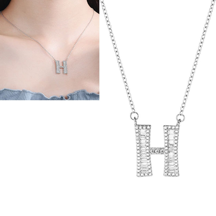 Women Fashion S925 Sterling Silver English Alphabet Pendant Necklace, A, B, C, D, E, F, G, H, I, J, K, L, M, N, O, P, Q, R, S, T, U, V, W, X, Y, Z
