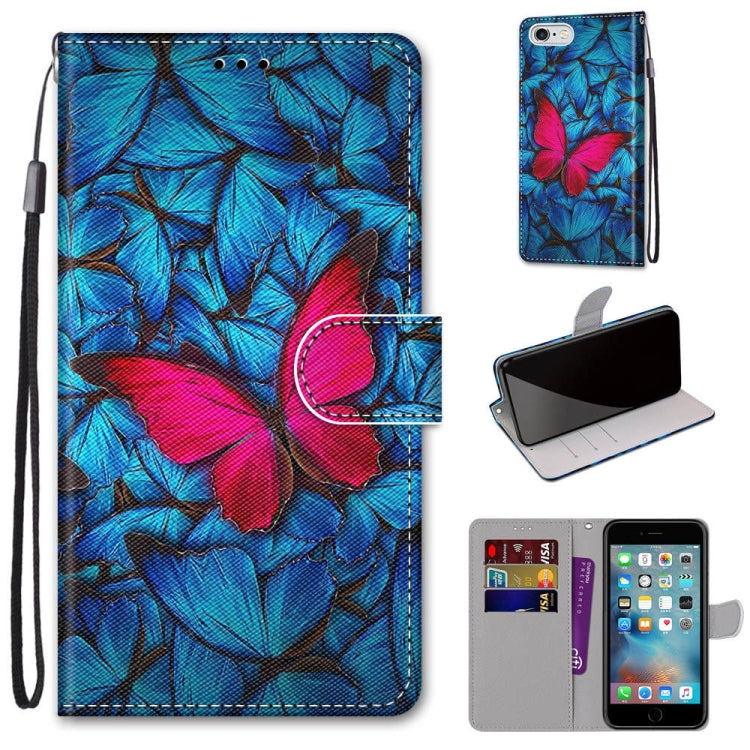 Coloured Drawing Cross Texture Horizontal Flip PU Leather Case with Holder & Card Slots & Wallet & Lanyard, For iPhone 6 / 6s, For iPhone SE 2022 / SE 2020 / 8 / 7