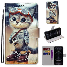 Load image into Gallery viewer, Coloured Drawing Cross Texture Horizontal Flip PU Leather Case with Holder &amp; Card Slots &amp; Wallet &amp; Lanyard, For iPhone 12 / 12 Pro, For iPhone 12 Pro Max