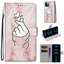 Load image into Gallery viewer, Coloured Drawing Cross Texture Horizontal Flip PU Leather Case with Holder &amp; Card Slots &amp; Wallet &amp; Lanyard, For iPhone 12 / 12 Pro, For iPhone 12 Pro Max