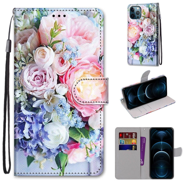 Coloured Drawing Cross Texture Horizontal Flip PU Leather Case with Holder & Card Slots & Wallet & Lanyard, For iPhone 12 / 12 Pro, For iPhone 12 Pro Max