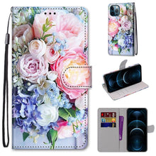 Load image into Gallery viewer, Coloured Drawing Cross Texture Horizontal Flip PU Leather Case with Holder &amp; Card Slots &amp; Wallet &amp; Lanyard, For iPhone 12 / 12 Pro, For iPhone 12 Pro Max
