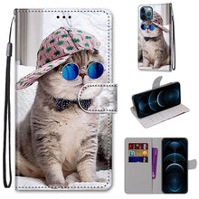 Load image into Gallery viewer, Coloured Drawing Cross Texture Horizontal Flip PU Leather Case with Holder &amp; Card Slots &amp; Wallet &amp; Lanyard, For iPhone 12 / 12 Pro, For iPhone 12 Pro Max