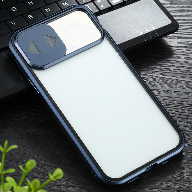 Sliding Lens Cover Mirror Design Four-corner Shockproof Magnetic Metal Frame Double-sided Tempered Glass Case, For iPhone 12 mini, For iPhone 12 / 12 Pro, For iPhone 12 Pro Max