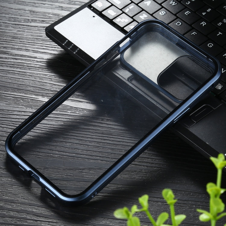 Sliding Lens Cover Mirror Design Four-corner Shockproof Magnetic Metal Frame Double-sided Tempered Glass Case, For iPhone 12 mini, For iPhone 12 / 12 Pro, For iPhone 12 Pro Max