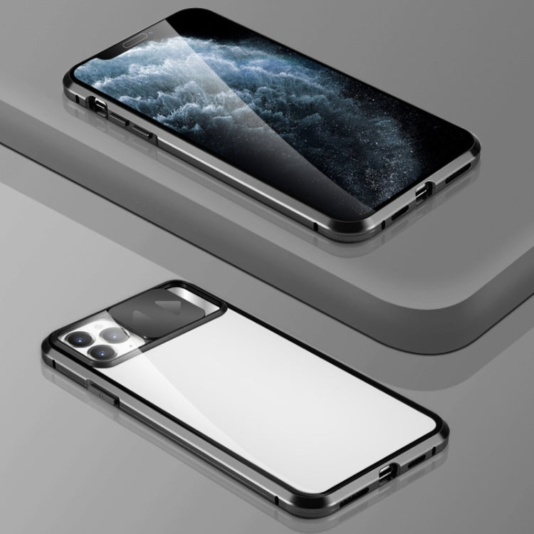Sliding Lens Cover Mirror Design Four-corner Shockproof Magnetic Metal Frame Double-sided Tempered Glass Case, For iPhone 12 mini, For iPhone 12 / 12 Pro, For iPhone 12 Pro Max