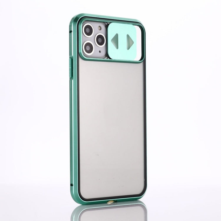 Sliding Lens Cover Mirror Design Four-corner Shockproof Magnetic Metal Frame Double-sided Tempered Glass Case, For iPhone 12 mini, For iPhone 12 / 12 Pro, For iPhone 12 Pro Max