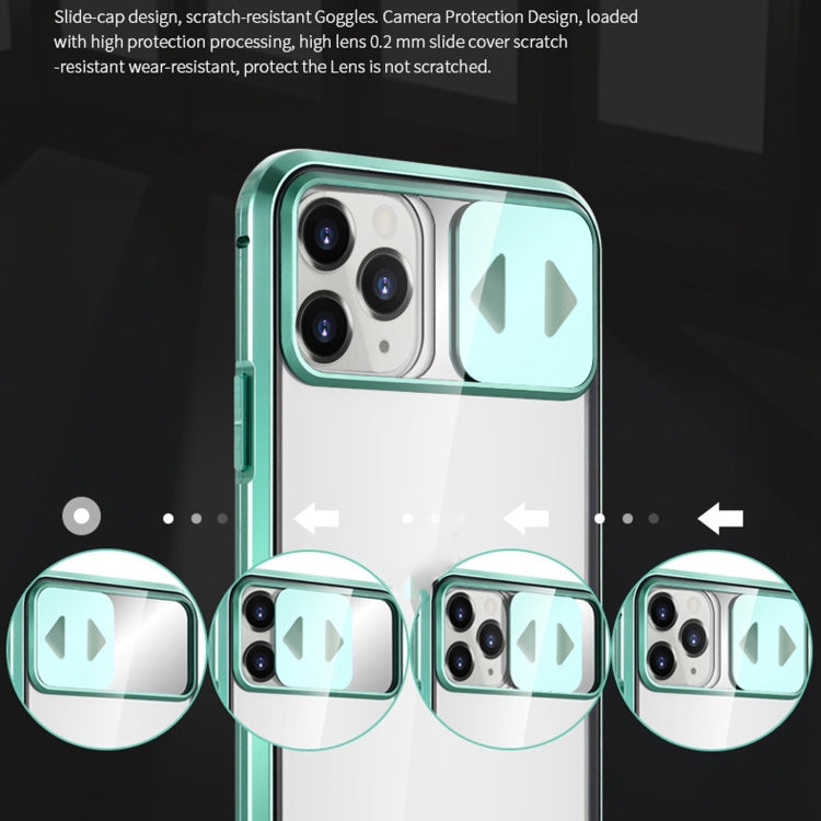 Sliding Lens Cover Mirror Design Four-corner Shockproof Magnetic Metal Frame Double-sided Tempered Glass Case, For iPhone 12 mini, For iPhone 12 / 12 Pro, For iPhone 12 Pro Max