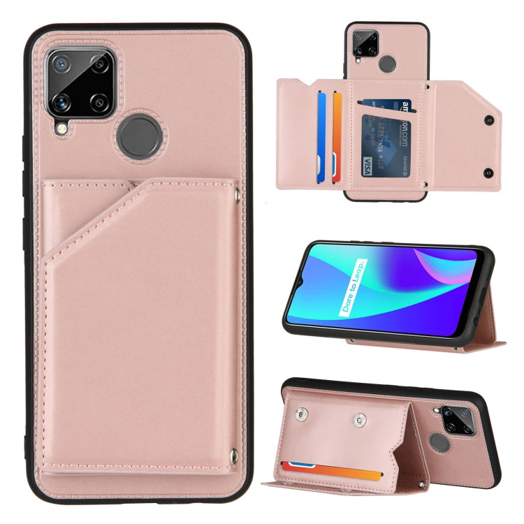 Skin Feel PU + TPU + PC Back Cover Shockproof Case with Card Slots & Holder & Photo Frame, For OPPO Realme 7, For Samsung Galaxy A50 & A30s & A50s, For OPPO Realme C11, For Samsung Galaxy A70 & A70s, For OPPO Realme C15, For Samsung Galaxy M60s & A81  ...