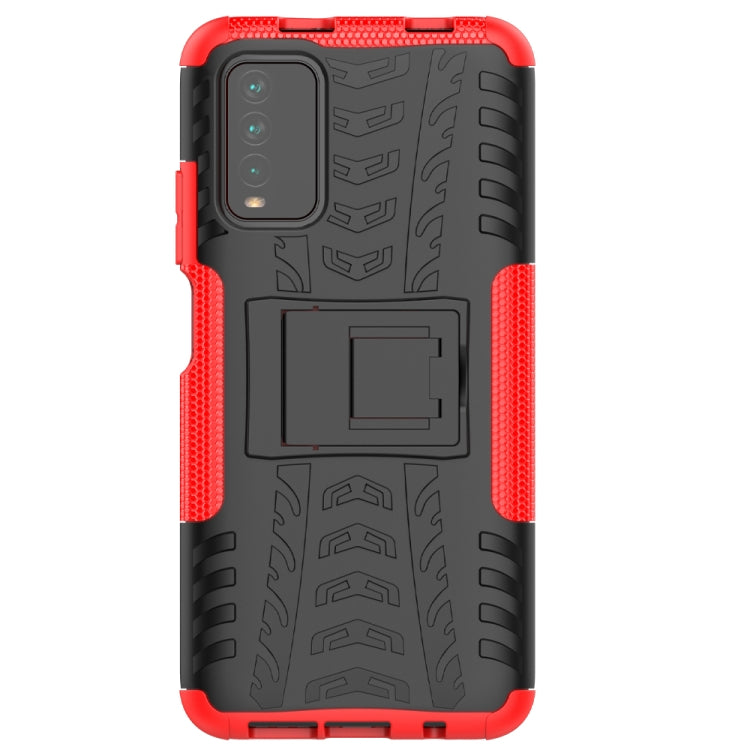 Tire Texture Shockproof TPU+PC Protective Case with Holder, For Xiaomi Poco M3 /Redmi Note 9 4G