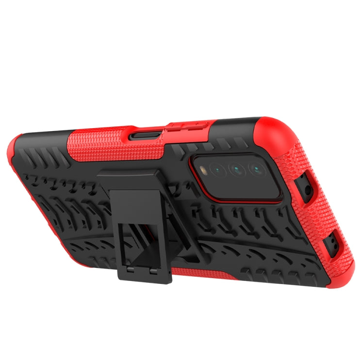 Tire Texture Shockproof TPU+PC Protective Case with Holder, For Xiaomi Poco M3 /Redmi Note 9 4G