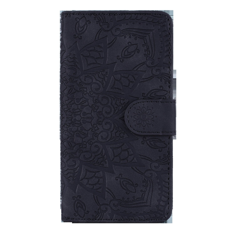 Calf Pattern Mandala Double Folding Design Embossed Leather Case with Wallet & Holder & Card Slots