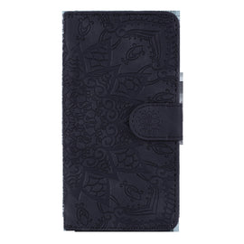 Calf Pattern Mandala Double Folding Design Embossed Leather Case with Wallet & Holder & Card Slots
