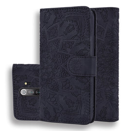 Calf Pattern Mandala Double Folding Design Embossed Leather Case with Wallet & Holder & Card Slots