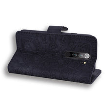 Load image into Gallery viewer, Calf Pattern Mandala Double Folding Design Embossed Leather Case with Wallet &amp; Holder &amp; Card Slots