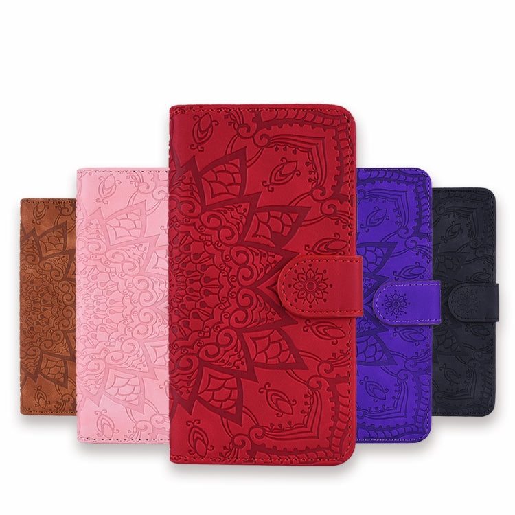 Calf Pattern Mandala Double Folding Design Embossed Leather Case with Wallet & Holder & Card Slots