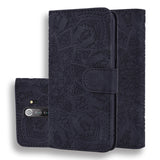 Calf Pattern Mandala Double Folding Design Embossed Leather Case with Wallet & Holder & Card Slots
