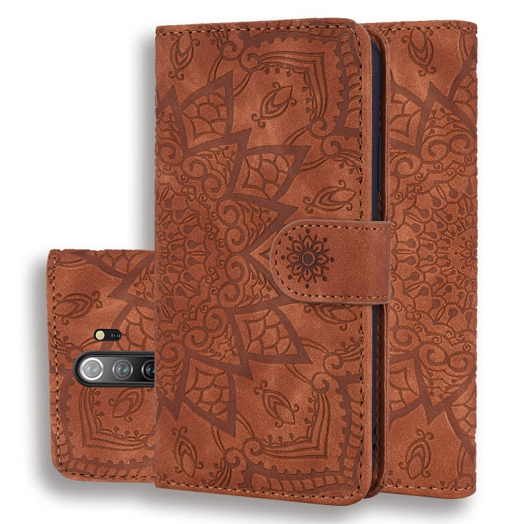 Calf Pattern Mandala Double Folding Design Embossed Leather Case with Wallet & Holder & Card Slots