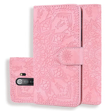 Load image into Gallery viewer, Calf Pattern Mandala Double Folding Design Embossed Leather Case with Wallet &amp; Holder &amp; Card Slots