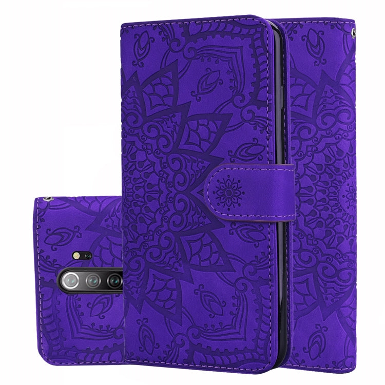 Calf Pattern Mandala Double Folding Design Embossed Leather Case with Wallet & Holder & Card Slots
