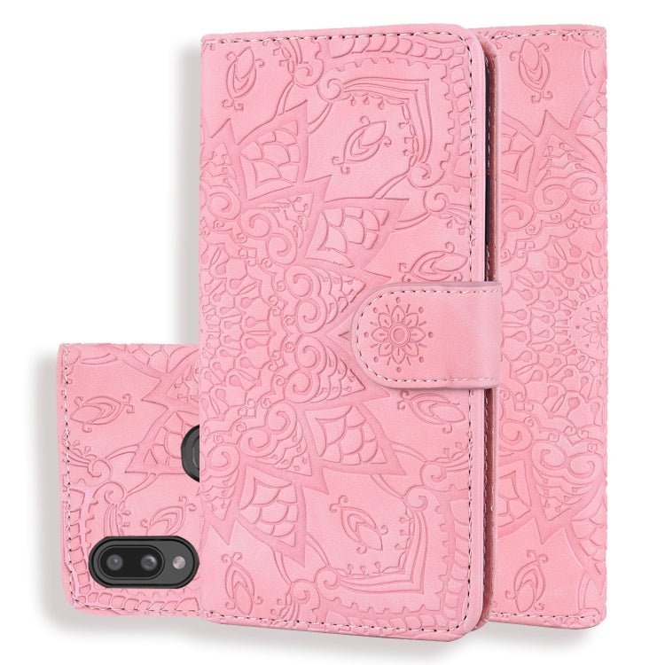 Calf Pattern Mandala Double Folding Design Embossed Leather Case with Wallet & Holder & Card Slots