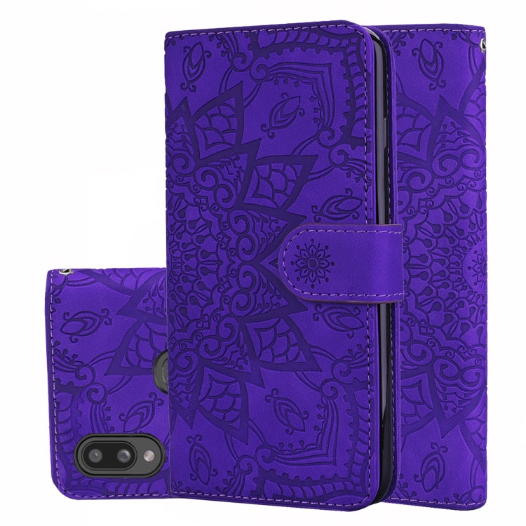 Calf Pattern Mandala Double Folding Design Embossed Leather Case with Wallet & Holder & Card Slots