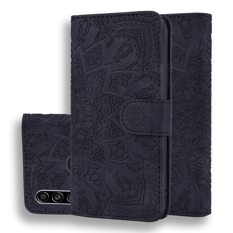Calf Pattern Mandala Double Folding Design Embossed Leather Case with Wallet & Holder & Card Slots
