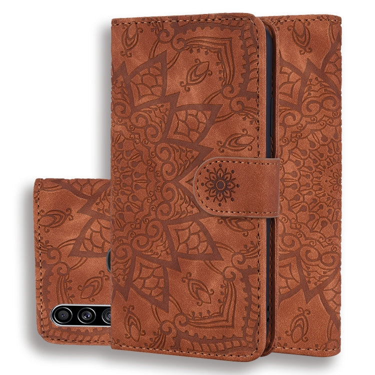 Calf Pattern Mandala Double Folding Design Embossed Leather Case with Wallet & Holder & Card Slots
