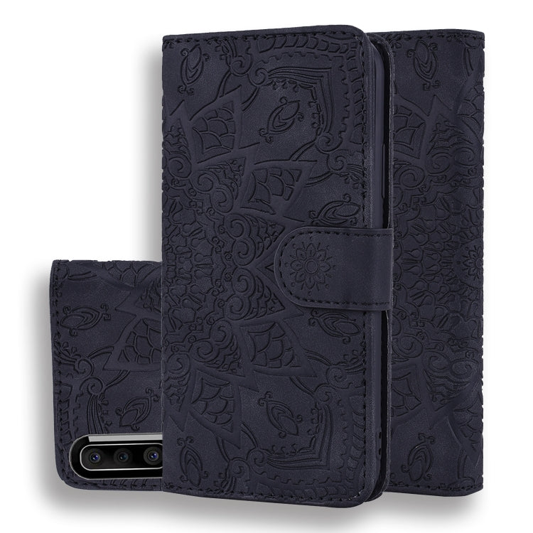 Calf Pattern Mandala Double Folding Design Embossed Leather Case with Wallet & Holder & Card Slots