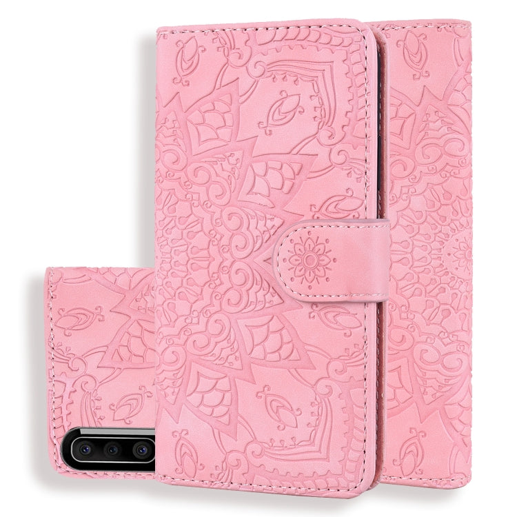 Calf Pattern Mandala Double Folding Design Embossed Leather Case with Wallet & Holder & Card Slots