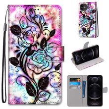 Load image into Gallery viewer, Coloured Drawing Cross Texture Horizontal Flip PU Leather Case with Holder &amp; Card Slots &amp; Wallet &amp; Lanyard, For iPhone 12 mini, For iPhone 12 / 12 Pro