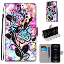 Load image into Gallery viewer, Coloured Drawing Cross Texture Horizontal Flip PU Leather Case with Holder &amp; Card Slots &amp; Wallet &amp; Lanyard, For iPhone 12 mini, For iPhone 12 / 12 Pro