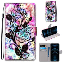 Load image into Gallery viewer, Coloured Drawing Cross Texture Horizontal Flip PU Leather Case with Holder &amp; Card Slots &amp; Wallet &amp; Lanyard, For iPhone 12 Pro Max