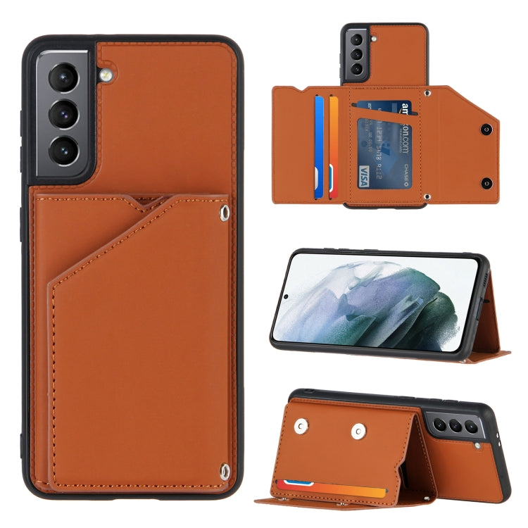 Skin Feel PU + TPU + PC Back Cover Shockproof Case with Card Slots & Holder & Photo Frame, For OPPO A7 / A5s / A12, For Samsung Galaxy A12, For Samsung Galaxy A52 5G / 4G, For Samsung Galaxy A72 5G / 4G, For Samsung Galaxy S21 5G                       ...