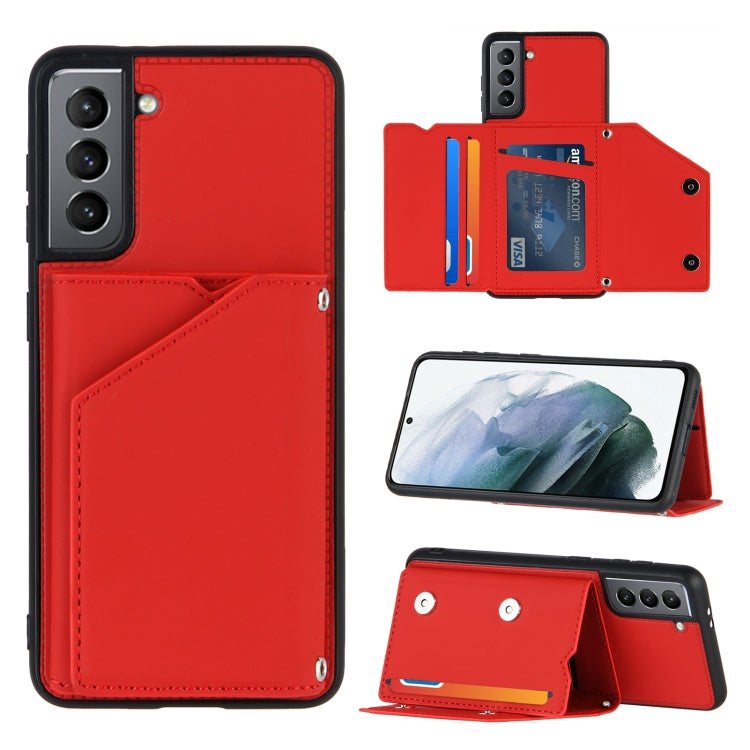 Skin Feel PU + TPU + PC Back Cover Shockproof Case with Card Slots & Holder & Photo Frame, For OPPO A7 / A5s / A12, For Samsung Galaxy A12, For Samsung Galaxy A52 5G / 4G, For Samsung Galaxy A72 5G / 4G, For Samsung Galaxy S21 5G                       ...