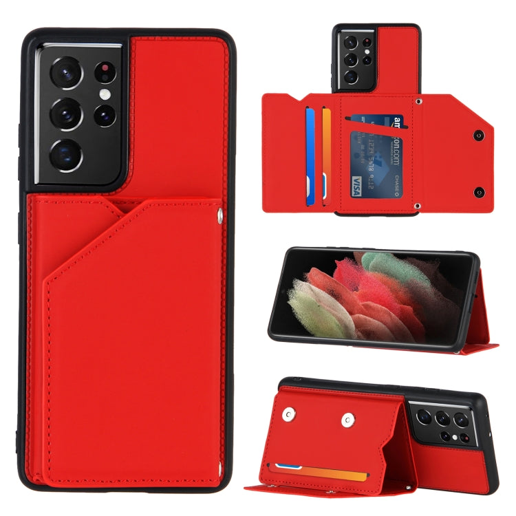 Skin Feel PU + TPU + PC Back Cover Shockproof Case with Card Slots & Holder & Photo Frame, For OPPO A7 / A5s / A12, For Samsung Galaxy A12, For Samsung Galaxy A52 5G / 4G, For Samsung Galaxy A72 5G / 4G, For Samsung Galaxy S21 5G                       ...