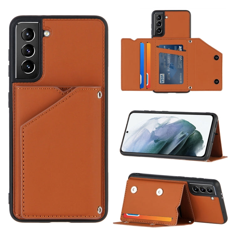 Skin Feel PU + TPU + PC Back Cover Shockproof Case with Card Slots & Holder & Photo Frame, For OPPO A7 / A5s / A12, For Samsung Galaxy A12, For Samsung Galaxy A52 5G / 4G, For Samsung Galaxy A72 5G / 4G, For Samsung Galaxy S21 5G                       ...
