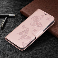Load image into Gallery viewer, Two Butterflies Embossing Pattern Horizontal Flip Leather Case with Holder &amp; Card Slot &amp; Wallet &amp; Lanyard