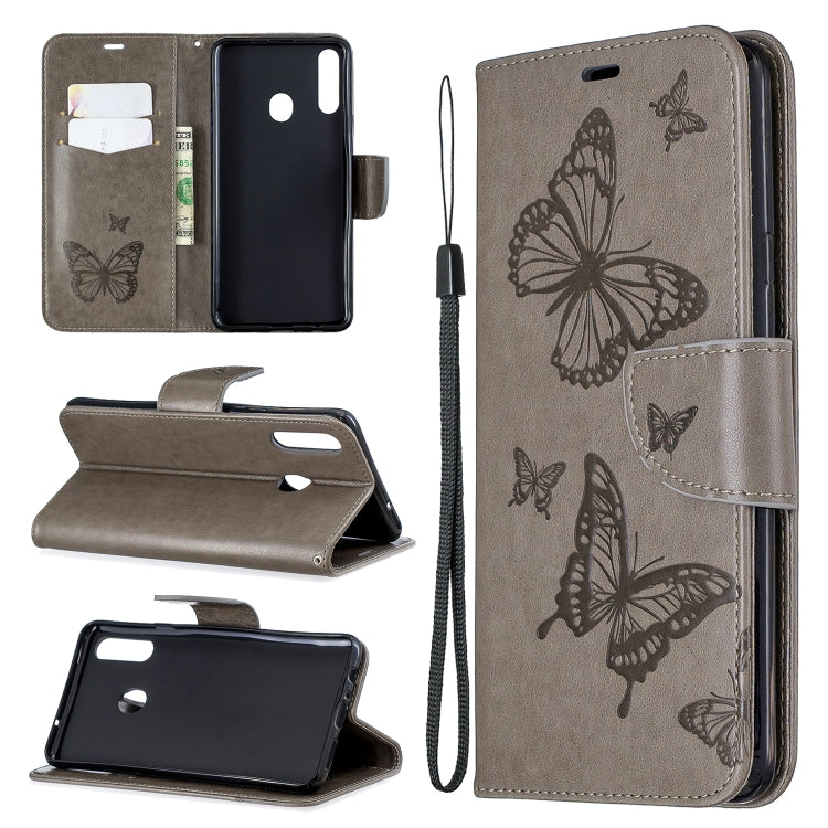 Two Butterflies Embossing Pattern Horizontal Flip Leather Case with Holder & Card Slot & Wallet & Lanyard