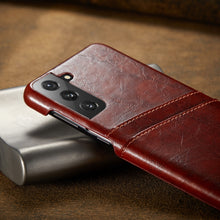 Load image into Gallery viewer, Fierre Shann Oil Wax Texture Leather Back Cover Case, For Samsung Galaxy S21 5G, For Samsung Galaxy S21+ 5G, For Samsung Galaxy S21 Ultra 5G