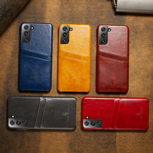 Load image into Gallery viewer, Fierre Shann Oil Wax Texture Leather Back Cover Case, For Samsung Galaxy S21 5G, For Samsung Galaxy S21+ 5G, For Samsung Galaxy S21 Ultra 5G