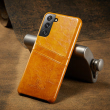 Load image into Gallery viewer, Fierre Shann Oil Wax Texture Leather Back Cover Case, For Samsung Galaxy S21 5G, For Samsung Galaxy S21+ 5G, For Samsung Galaxy S21 Ultra 5G