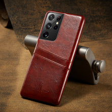 Load image into Gallery viewer, Fierre Shann Oil Wax Texture Leather Back Cover Case, For Samsung Galaxy S21 5G, For Samsung Galaxy S21+ 5G, For Samsung Galaxy S21 Ultra 5G