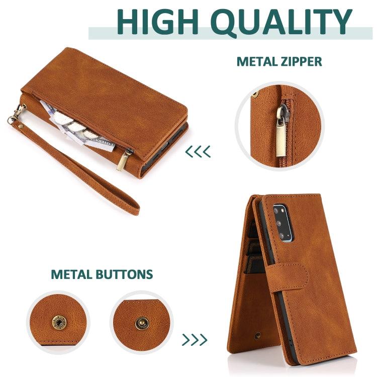 Skin-feel Crazy Horse Texture Zipper Wallet Bag Horizontal Flip Leather Case with Holder & Card Slots & Wallet & Lanyard, For Samsung Galaxy S20, For Samsung Galaxy S20+, For Samsung Galaxy S20 Ultra, For Samsung Galaxy S20 FE 5G                       ...