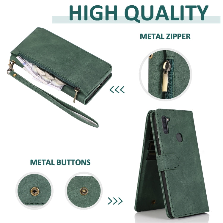 Skin-feel Crazy Horse Texture Zipper Wallet Bag Horizontal Flip Leather Case with Holder & Card Slots & Wallet & Lanyard, For Samsung Galaxy A11, For Samsung Galaxy A12, For Samsung Galaxy A20 / A30, For Samsung Galaxy A21, For Samsung Galaxy A21s     ...